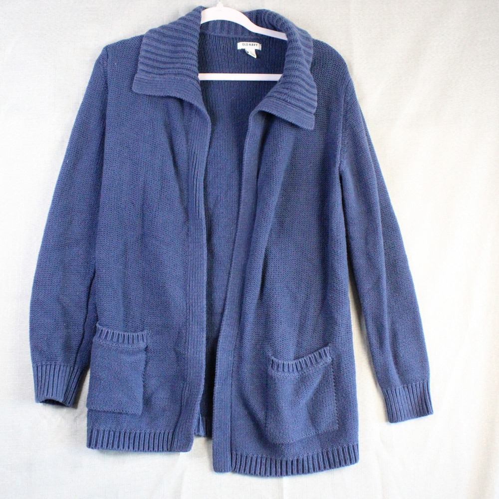 Old Navy Blue Chunky Knit Cardigan Sweater Size M Coastal Grandma Minimalist